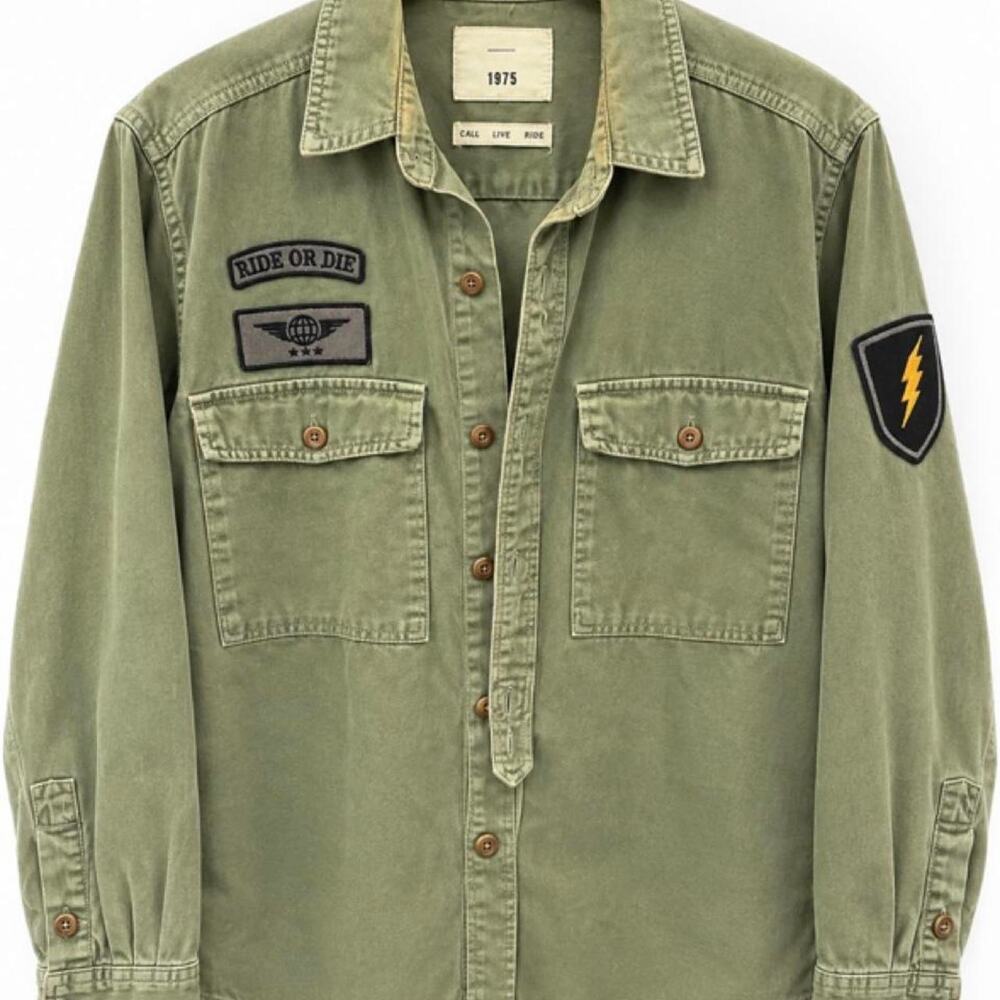 Zara 1975 original denim green military shacket - M